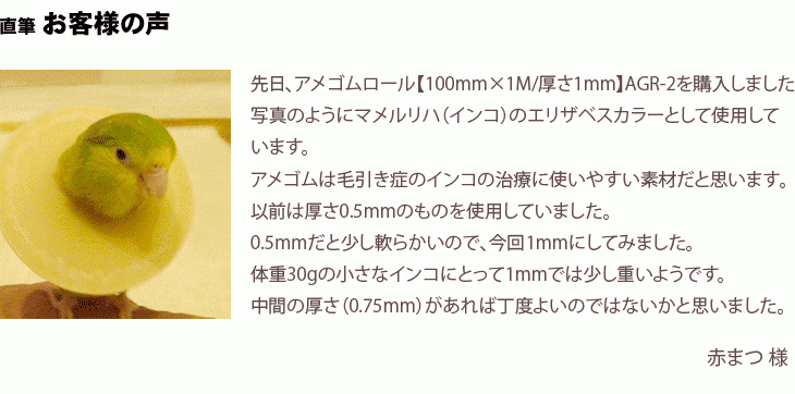 毛引き症のインコの治療に、使いやすい素材だと思います