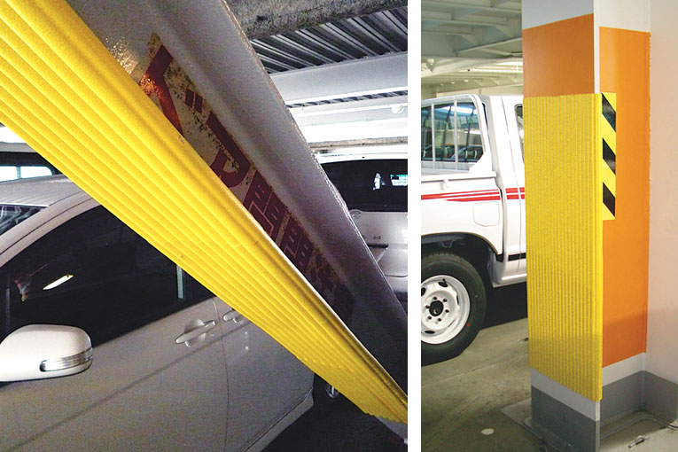 Ｈ形鋼材にも形に添わせて取付けて傷・ケガ対策