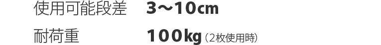 使用可能段差3～10センチ、耐荷重100kg（2枚使用時）