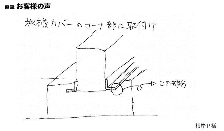 機械カバーのコーナー部に取り付け